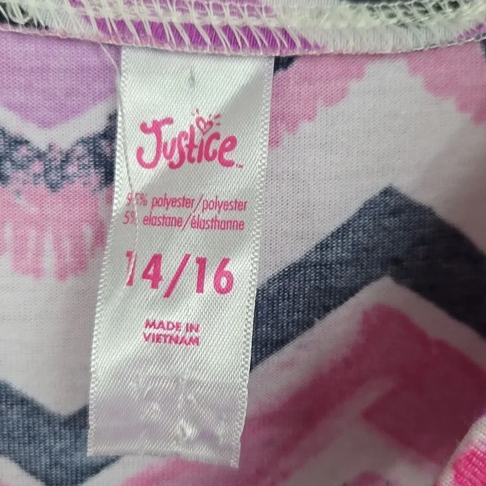 Justice Chevron Stripe Dress Girls 14/16 Pink Black Fit & Flare Jersey Knit XL